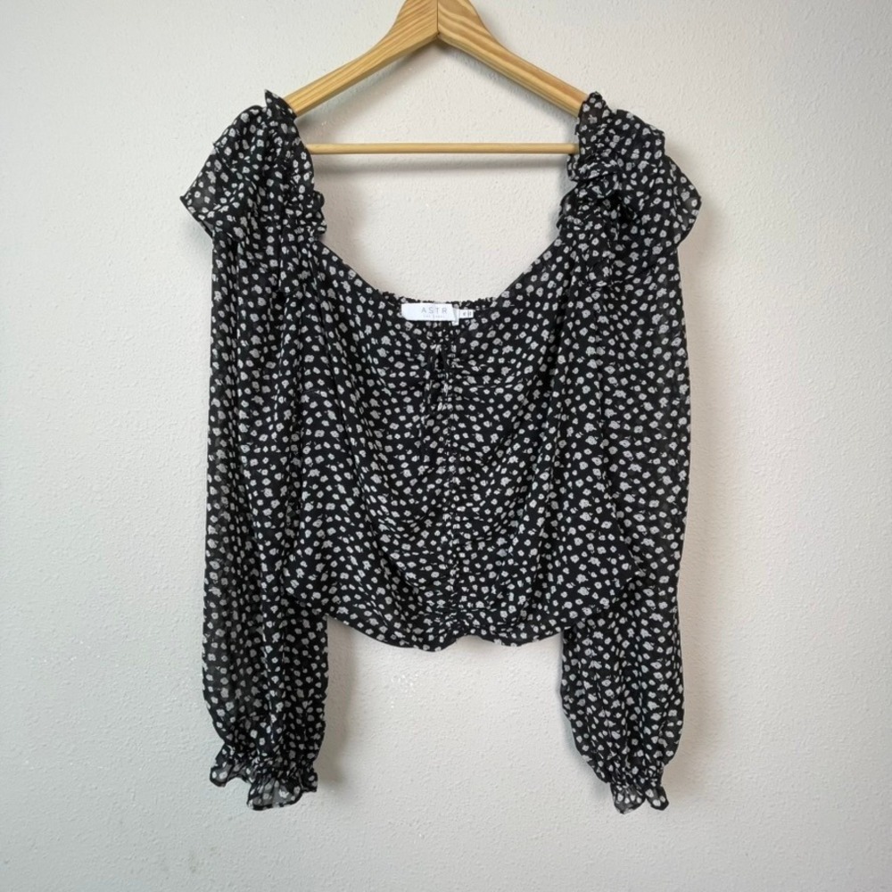 ASTR‎ the Label Floral Ditsy Top Women XL Black Ivory Smocked Coquette Fairy